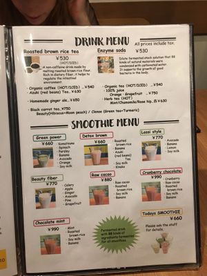 Smoothie menu at Ko-So Cafe in Tokyo