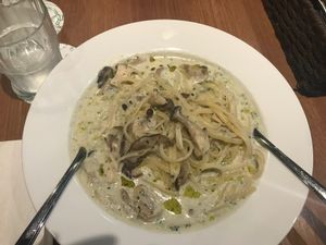 Delicious mushroom pasta  at Ko-So Cafe in Tokyo