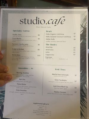 Menu (2)  at Studio Cafe @ Yoga Under the Palms in Honolulu