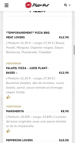 Menu   at Pizza Hut - Boulevard André Delvaux in Mons