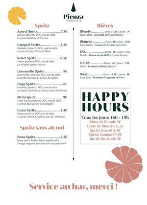 Menu  at Pienza Aperitivo in Lyon