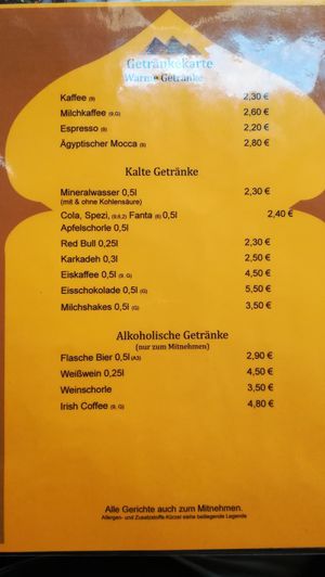 Getränkekarte at Falafelhaus Pingu in Ulm
