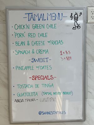 Menu  at Shane's Tamales in Garden Grove