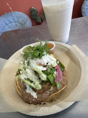 Tostada de tinga  at Shane's Tamales in Garden Grove