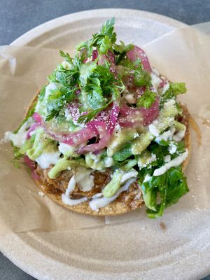 Tostada de Tinga✨delicious!  at Shane's Tamales in Garden Grove