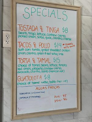 Specials menu at Shane's Tamales in Garden Grove