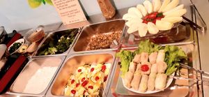 Buffet line at Thuận Duyên Buffet Chay in Hanoi