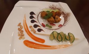 Tofu and seeds balls with chili and cacao sauce at Thuận Duyên Buffet Chay in Hanoi