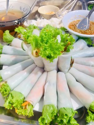 Vietnamese pho cuon ( raw vegan spring rolls) at Thuận Duyên Buffet Chay in Hanoi