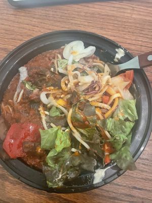 Delicious spaghetti and side saladd  at All The Way Live in Philadelphia