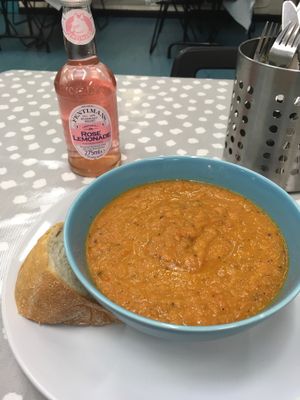 tomato & pepper soup at Sidney Street Cafe in Manchester