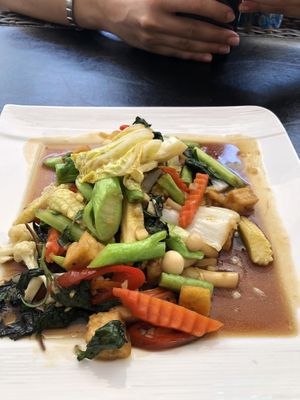 Stir fried tofu mushroom with basil leaves (apparently the vegan dish to go for, but was told the green curry is worth a try too) at Natalie's 2 Restaurant & Bar in Phuket