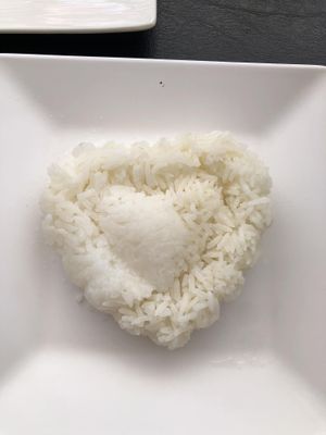 Cute heart shaped rice to go with the stir fried extra sauce at Natalie's 2 Restaurant & Bar in Phuket