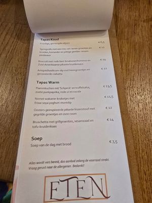 Tapas menu at Kosmopoliet in Bruges