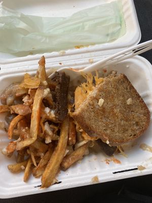 Seitan Ruben and poutine with caramelized onions 🤤  at Brooklyn Street Local in Detroit