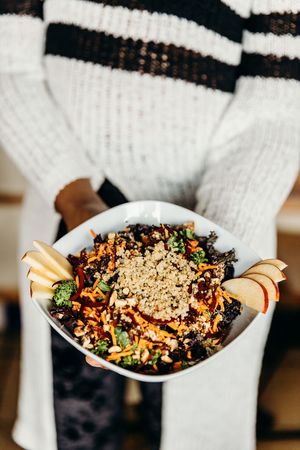 Kale Quinoa Salad.  Marinated kale, roasted beets, pickled carrot, quinoa, apples and toasted almonds. Vegan. at Brooklyn Street Local in Detroit