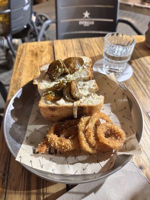Katsu sando sandwich, spicy cucumber on top, seitan inside   at Vrutal - Diputació in Barcelona