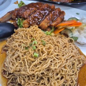 Black pepper chicken cutlet noodles at Kang Su Vegetarian 康素 - Macpherson  in Central Singapore