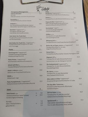 Speisekarte at Schulzi | Bar & Pizzeria in Heidelberg