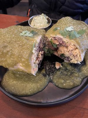  burrito smothered with green salsa  at KickStand Coffee & Kitchen in Hood River