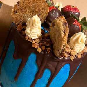 Vegan Chocolate Covered Strawberry and Chocolate Chip Cake  at Estella's Bakery in Houston