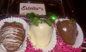 vegan chocolate covered berries at Estella's Bakery in Houston