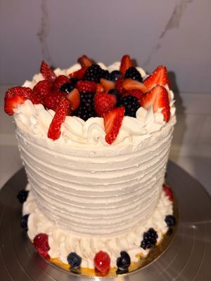 vegan chantilly "berry Cake" at Estella's Bakery in Houston