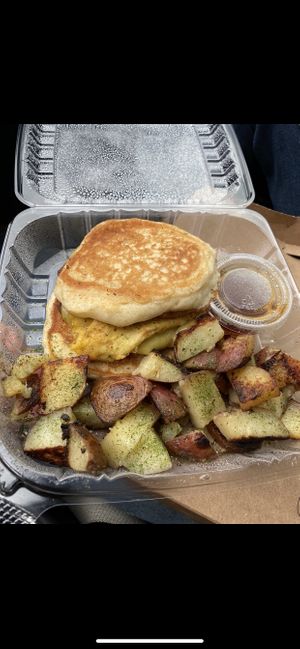 Sausage and egg griddlecake Sammy  at Glory Doughnuts & Diner in Frederick