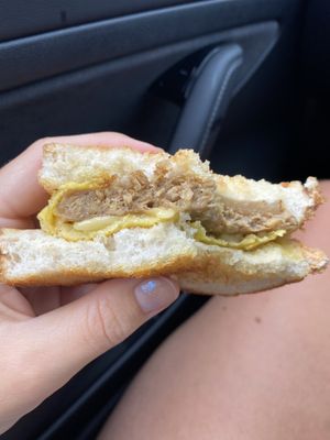 Sausage egg and cheez on toast  at Glory Doughnuts & Diner in Frederick