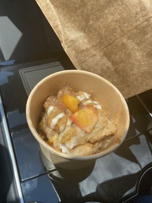 Peach cobbler  at Glory Doughnuts & Diner in Frederick
