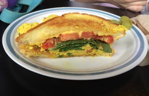 fried tofu egg sammich at Glory Doughnuts & Diner in Frederick
