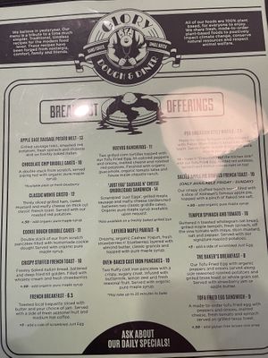 Menu as of 2/4/22  at Glory Doughnuts & Diner in Frederick