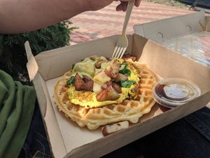 PBR American Style Waffle, Everything but the Kitchen Sink at Glory Doughnuts & Diner in Frederick