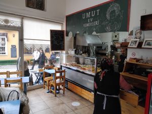 Most of the dishes on the mezze bar are vegan or vegetarian. at Umut Ev Yemekleri in Istanbul