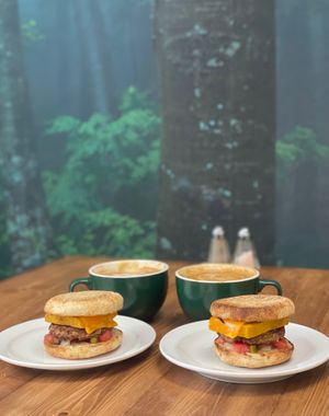 Breakfast sandwich. Tofu egg, sausage, vegan cheese and salsa fresco. at The Conscious Cafe in Lethbridge