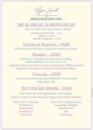 Vegan lunch menu  at Cafe Neuk  in Stonehaven