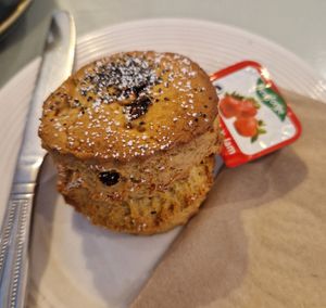 Vegan scone with strawberry jam at The Lighthouse Cafe in Galway