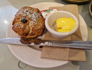 Vegan scone with vegan butter and strawberry jam at The Lighthouse Cafe in Galway