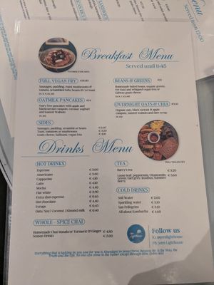 Breakfast menu 06/2025 at The Lighthouse Cafe in Galway