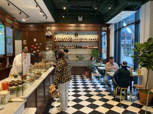 Inside (there is a bunch of seating on the other side) at Le Botaniste - Penn Plaza in New York City