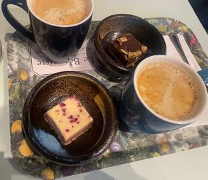 Raspberry cake and chocolate cake (6,5$ each)  at Le Botaniste - Penn Plaza in New York City
