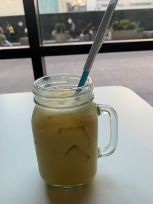 Ginger turmeric iced “latte"  at Le Botaniste - Penn Plaza in New York City