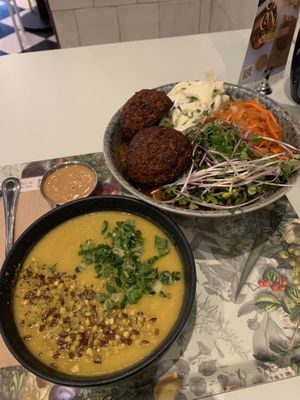 Custom bowl with veggie balls, veggie soup 😋  at Le Botaniste - Penn Plaza in New York City
