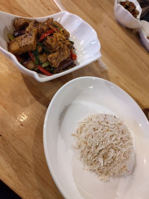 Coconut Rice with Grilled Eggplant and added Tofu at Shisho's 2 in Koh Tao