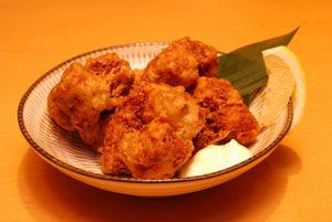 Vegan Izakaya Nowhere's delicious Karaage, served with homemade Mayonnaise. at Vegan Izakaya Nowhere in Tokyo