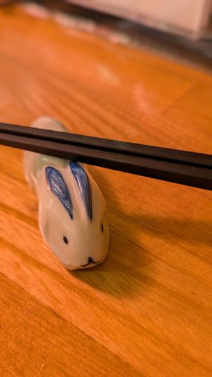 Super cute chopsticks holder at Vegan Izakaya Nowhere in Tokyo