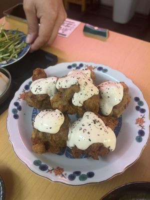 Mayo karage 💕basically we ate everything on the menu and almost liked the plates   at Vegan Izakaya Nowhere in Tokyo