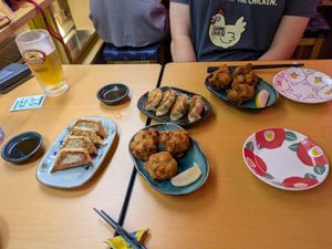 Gyoza und Karaage at Vegan Izakaya Nowhere in Tokyo
