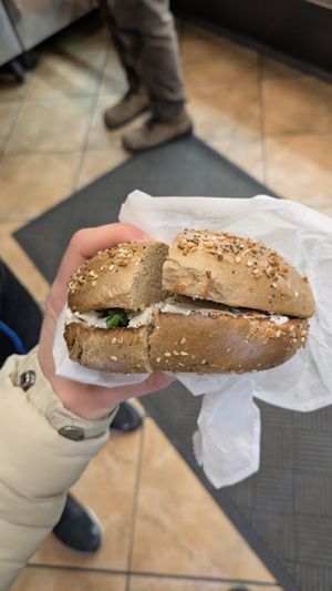 Wholemeal bagel with veg tofu at La Bagel Delight  in Brooklyn