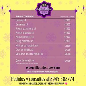 Menu at Semilla de Sésamo in Chubut